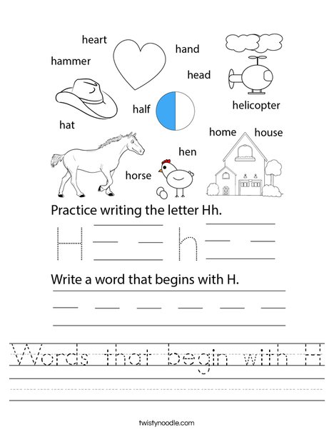 Words that begin with H Worksheet