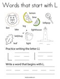 Words that start with L Coloring Page