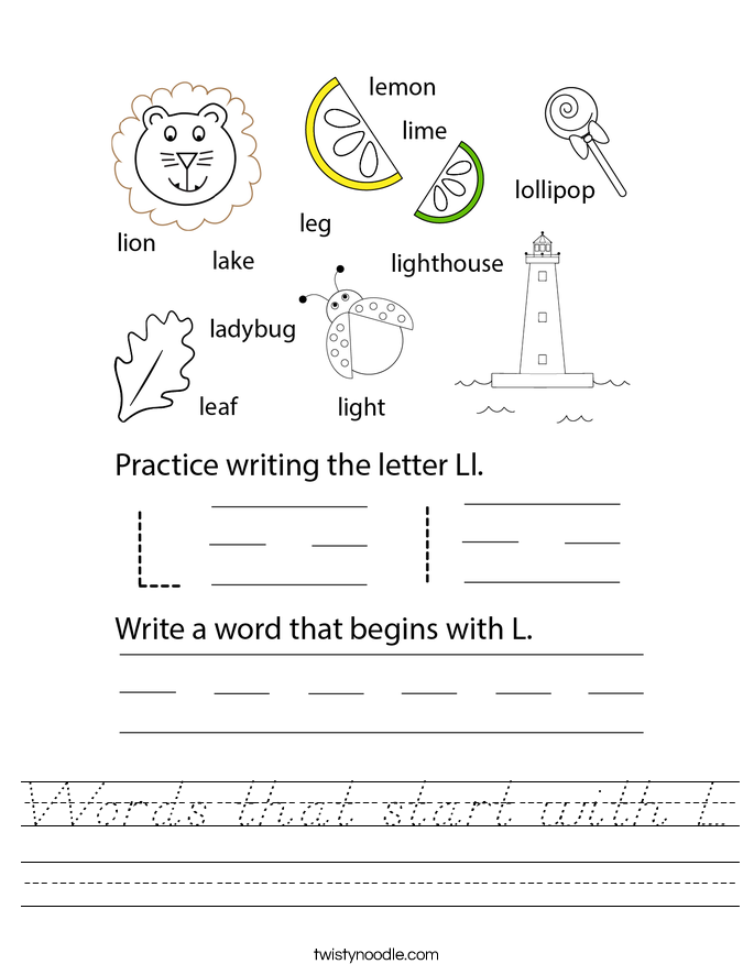 Words that start with L Worksheet