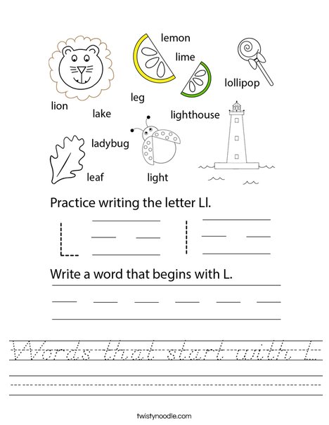 Words that begin with L Worksheet