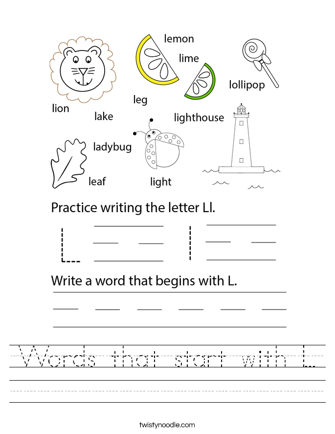 Words that start with L Worksheet