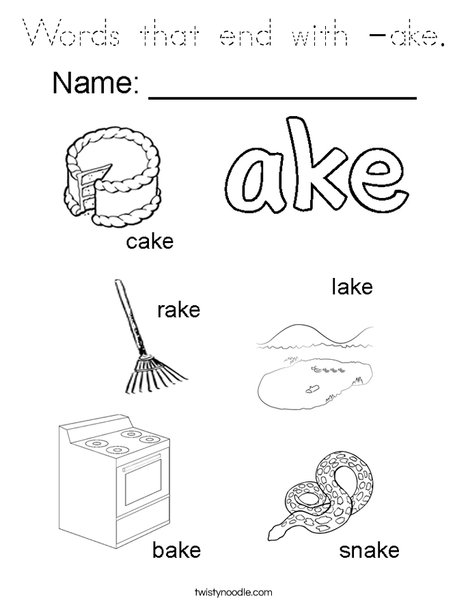 Words that end with ake. Coloring Page