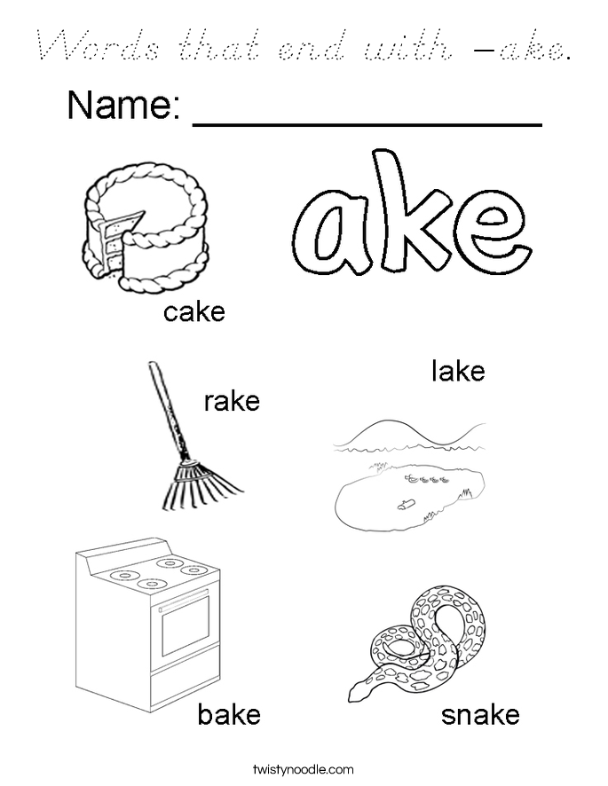 Words that end with -ake. Coloring Page