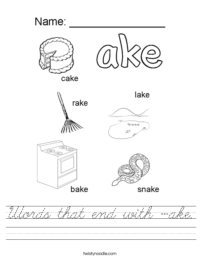 Words that end with -ake. Worksheet