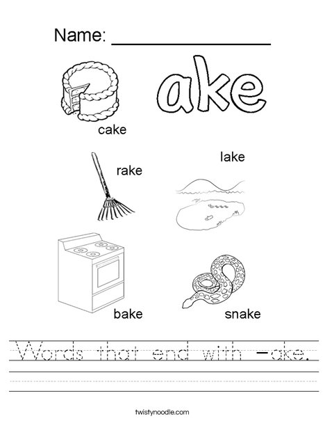 Words that end with ake. Worksheet