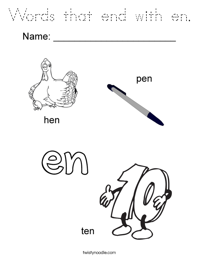 Words that end with en. Coloring Page