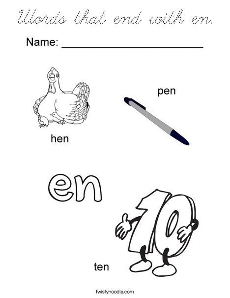 Words that end with en. Coloring Page
