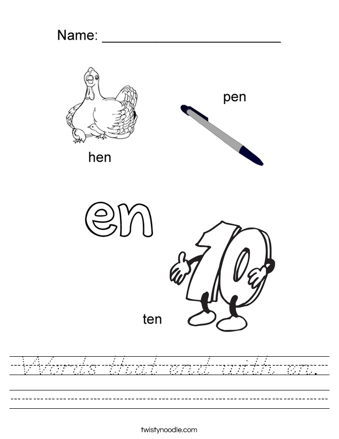 Words that end with en. Worksheet