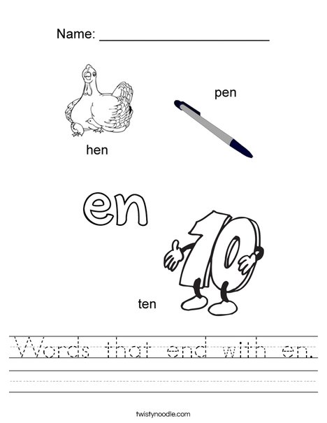 Words that end with en. Worksheet