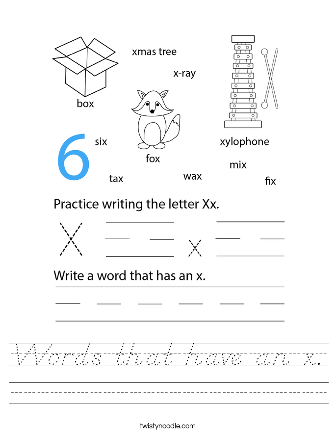 Words that have an x. Worksheet