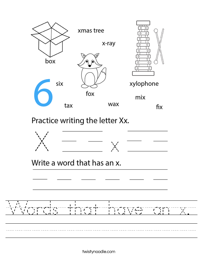 Words that have an x. Worksheet
