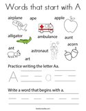 Words that start with A Coloring Page
