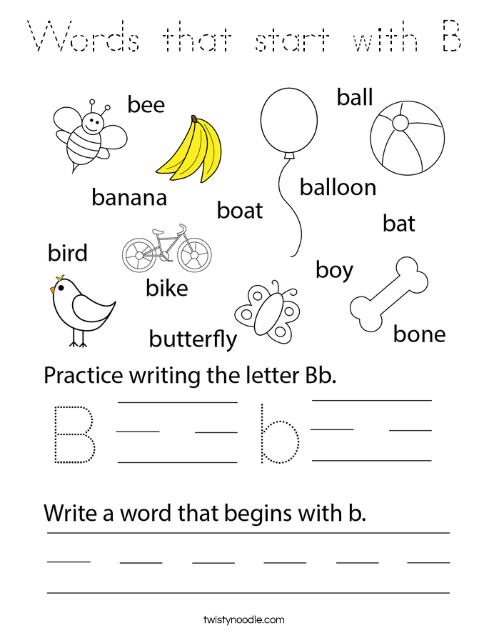 Words that start with B Coloring Page