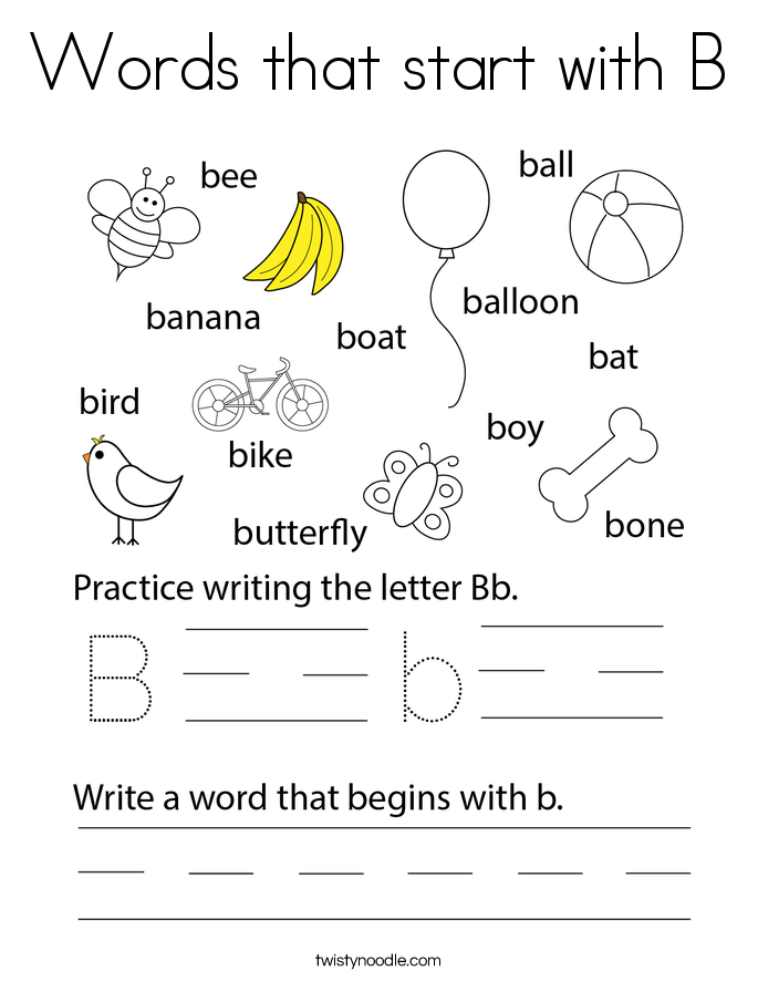 Words that start with B Coloring Page