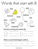 Words that start with B Coloring Page