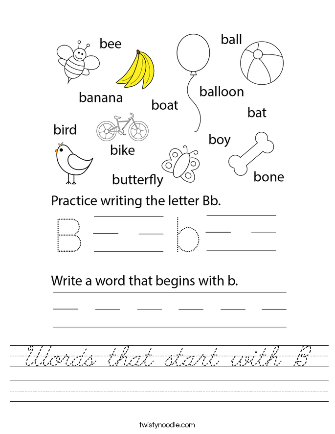 Words that start with B Worksheet