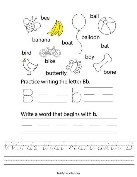 Words that start with B Worksheet