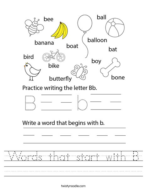 Words That Start With B Worksheet - Twisty Noodle