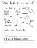 Words that start with C Coloring Page