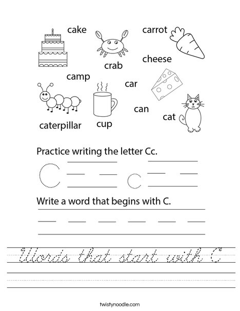 Words that start with C Worksheet
