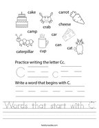 Words that start with C Handwriting Sheet