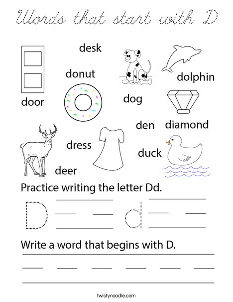 Words that start with D Coloring Page