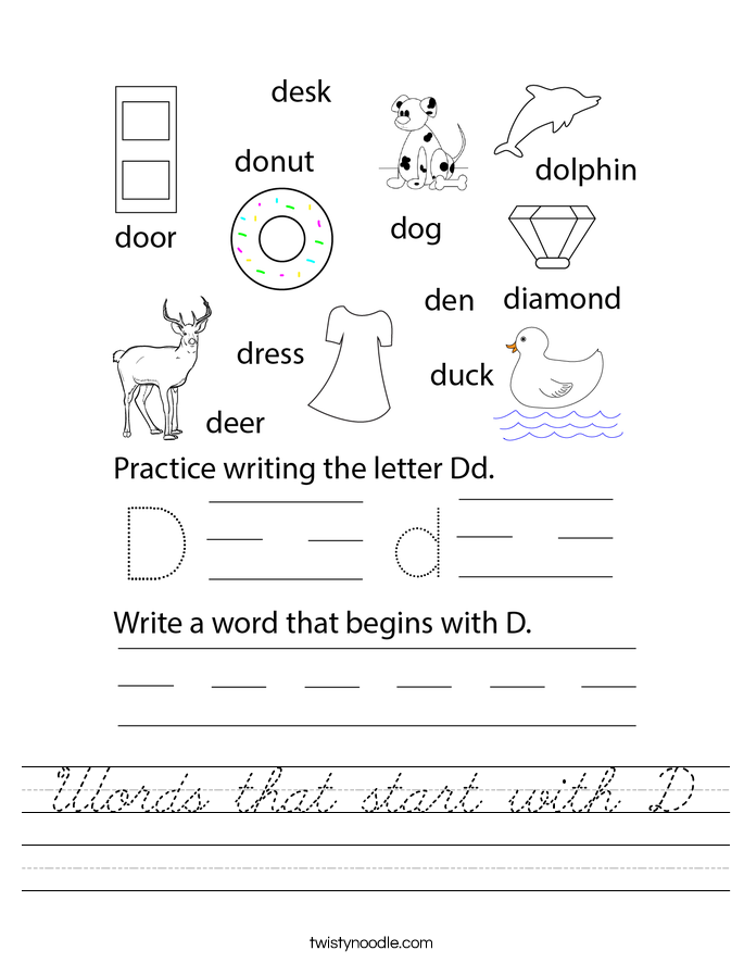 Words that start with D Worksheet