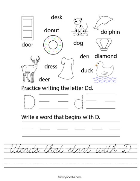 Words that start with D Worksheet
