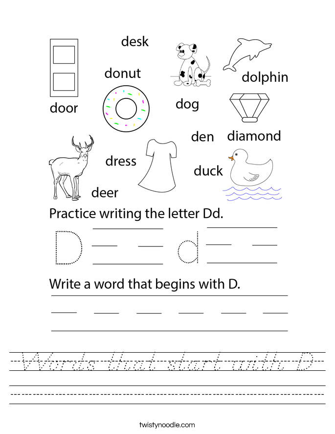 Words that start with D Worksheet