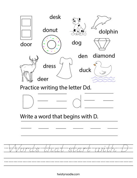 Words that start with D Worksheet