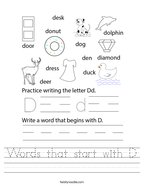 Words that start with D Handwriting Sheet
