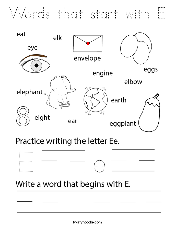 Words that start with E Coloring Page