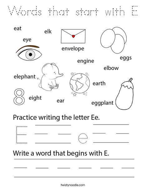 Words that start with E. Coloring Page