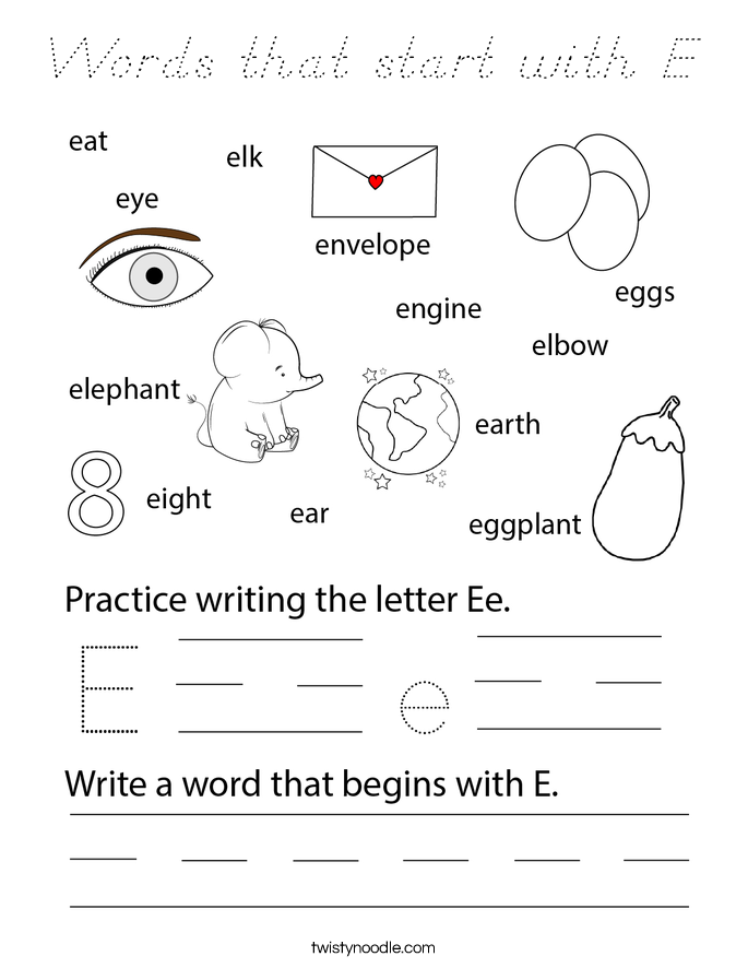Words that start with E Coloring Page