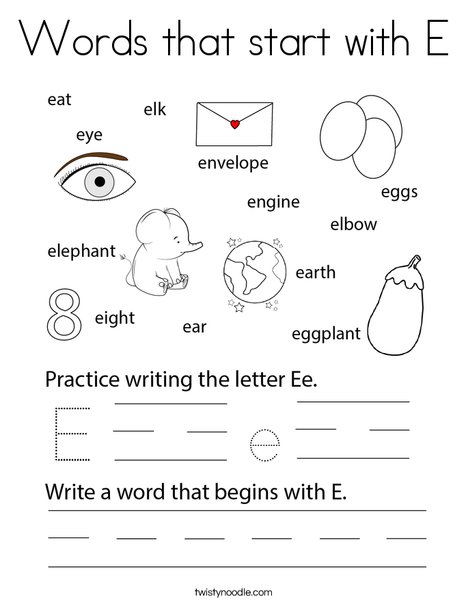 Words that start with E. Coloring Page