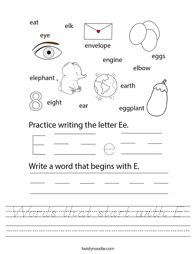 Words that start with E Worksheet