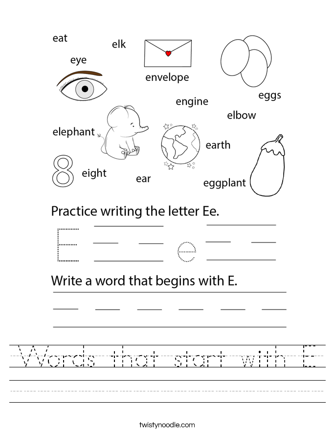 Words that start with E Worksheet