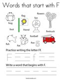 Words that start with F Coloring Page