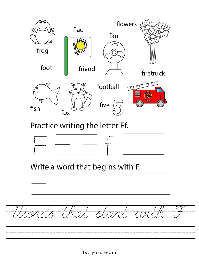 Words that start with F Worksheet