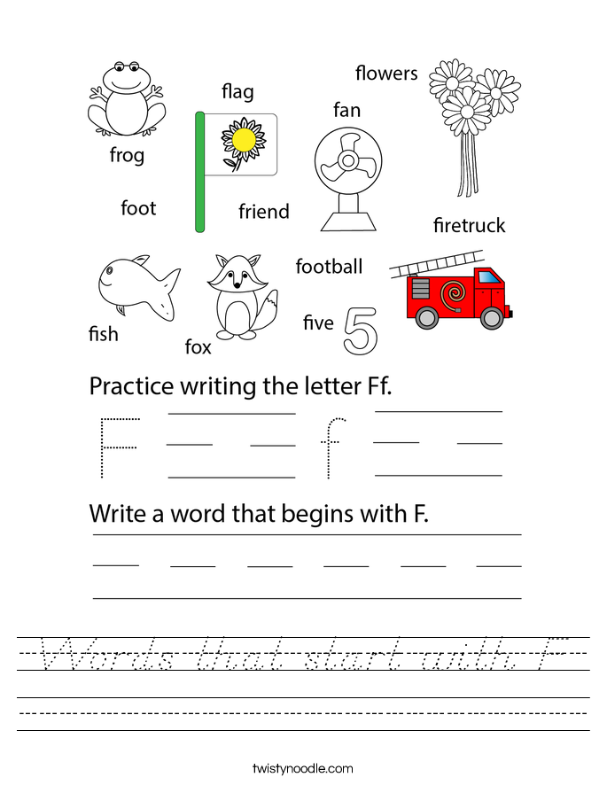 Words that start with F Worksheet