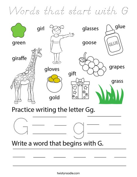 Words that start with G Coloring Page