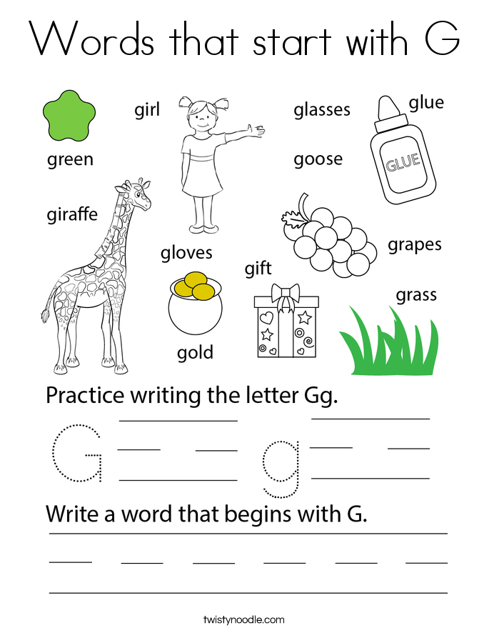 Words that start with G Coloring Page