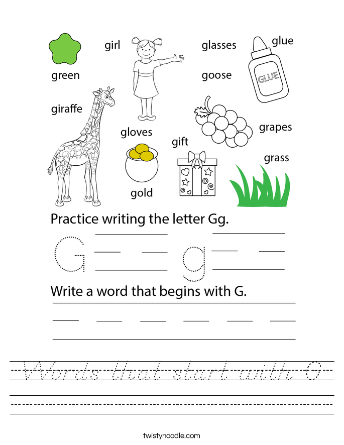 Words that start with G Worksheet