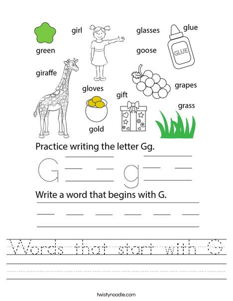 Words that start with G Worksheet
