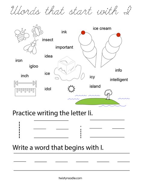 Words that start with I. Coloring Page