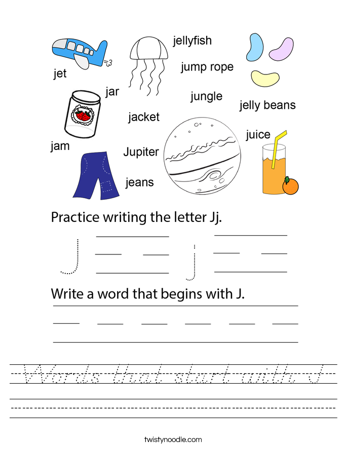 Words that start with J Worksheet