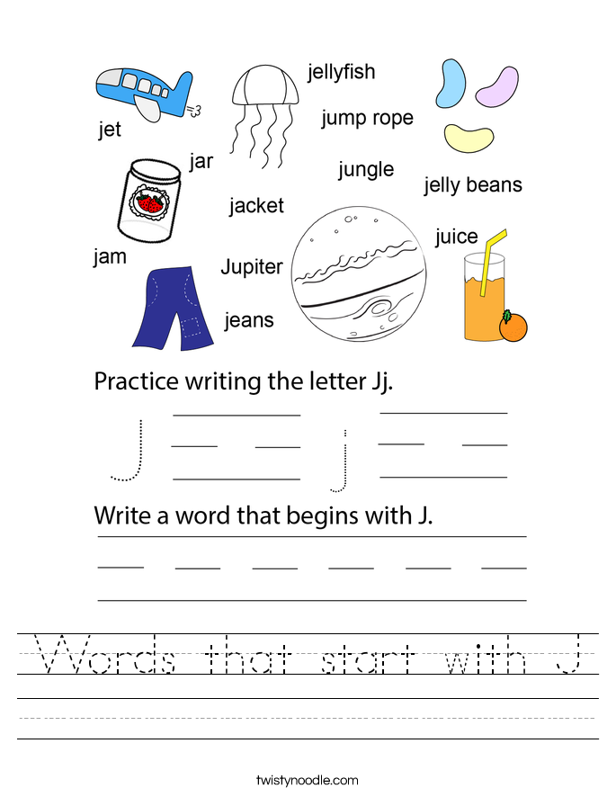 Words that start with J Worksheet