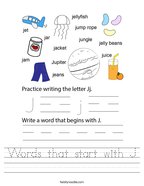 Words that start with J Handwriting Sheet