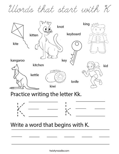 Words that start with K Coloring Page