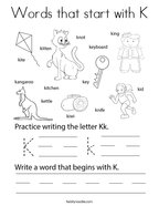 Words that start with K Coloring Page